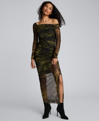 Women's Long Sleeve Ruched Printed Sheath Dress
