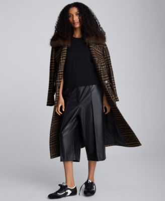 Women’s Faux Leather High Rise Pintuck Culotte