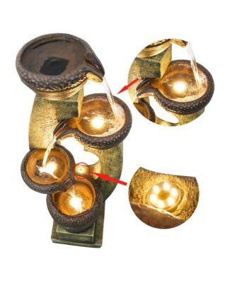 39.3” H Modern Outdoor Fountain - 4-Tiered Outdoor Garden Fountains with Contemporary Design&LED Light for Garden, Patio, Deck, Porch, Backyard and Home Art Decor