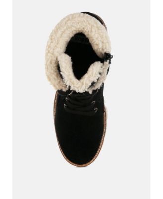 Womens Madoka Fur Collar Chunky Ankle Boots