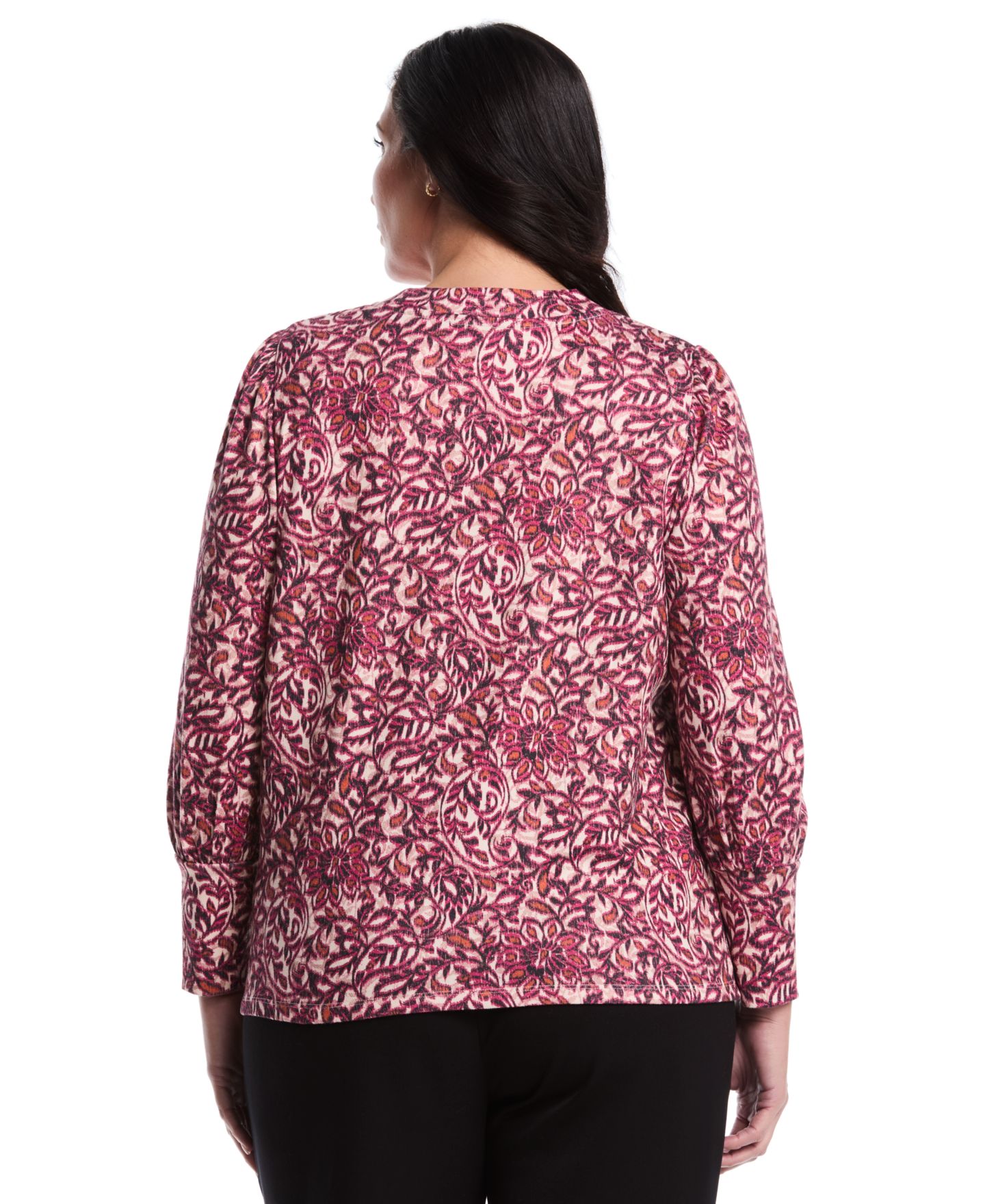 Женский топ Rafaella Plus Size Paisley Print Puff Long Sleeve Crew Neck, цвет: Фиолетовый — фото 5