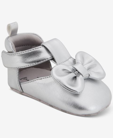 Обувь First Impressions Metallic Bow Shoes для девочек-малышей, цвет: Серебряный