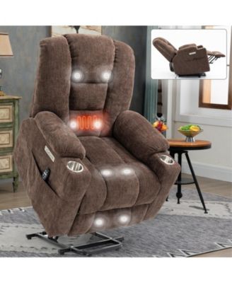 Large Power Lift Recliner Chair with Massage and Heat for Elderly Overstuffed Wide Recliners Heavy Duty Motion Mechanism with USB and Type C Ports 2 Steel Cup Holders Brown