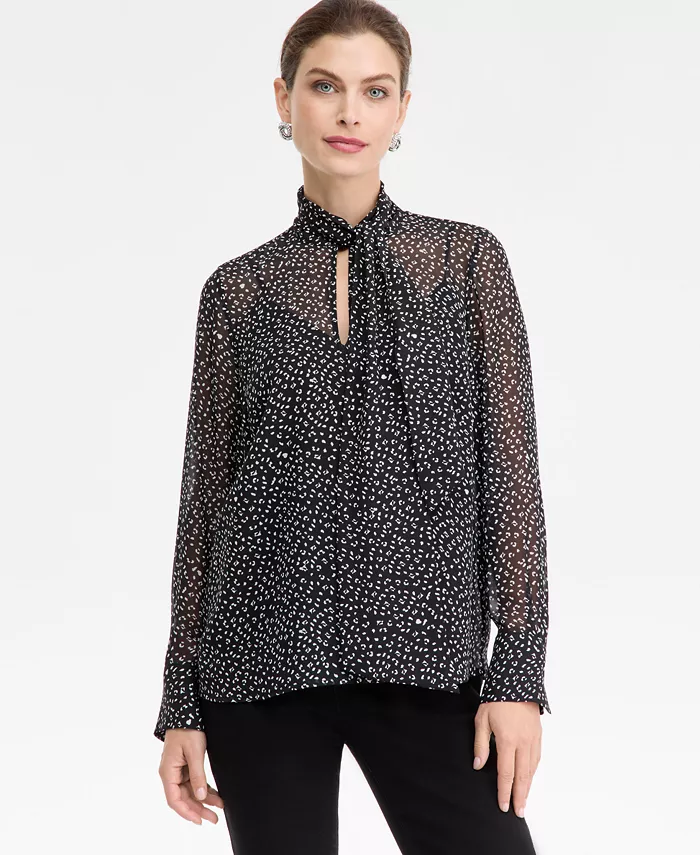 Women's Long-Sleeve Tie-Neck Blouse