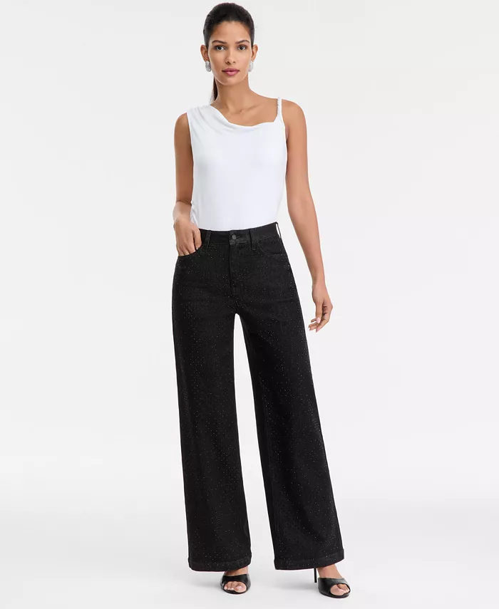Women's High-Rise Wide-Leg Embellished Jeans