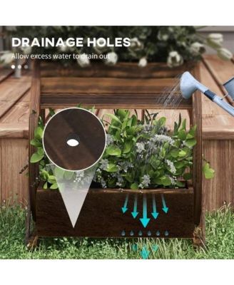 2-Planter Garden Wagon Wheel in Fir Wood, Farmhouse Style Outdoor Decor