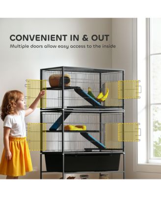 59" 5-Level Rolling Small Animal Cage w/ Deep Tray, Non-Slip Ramps