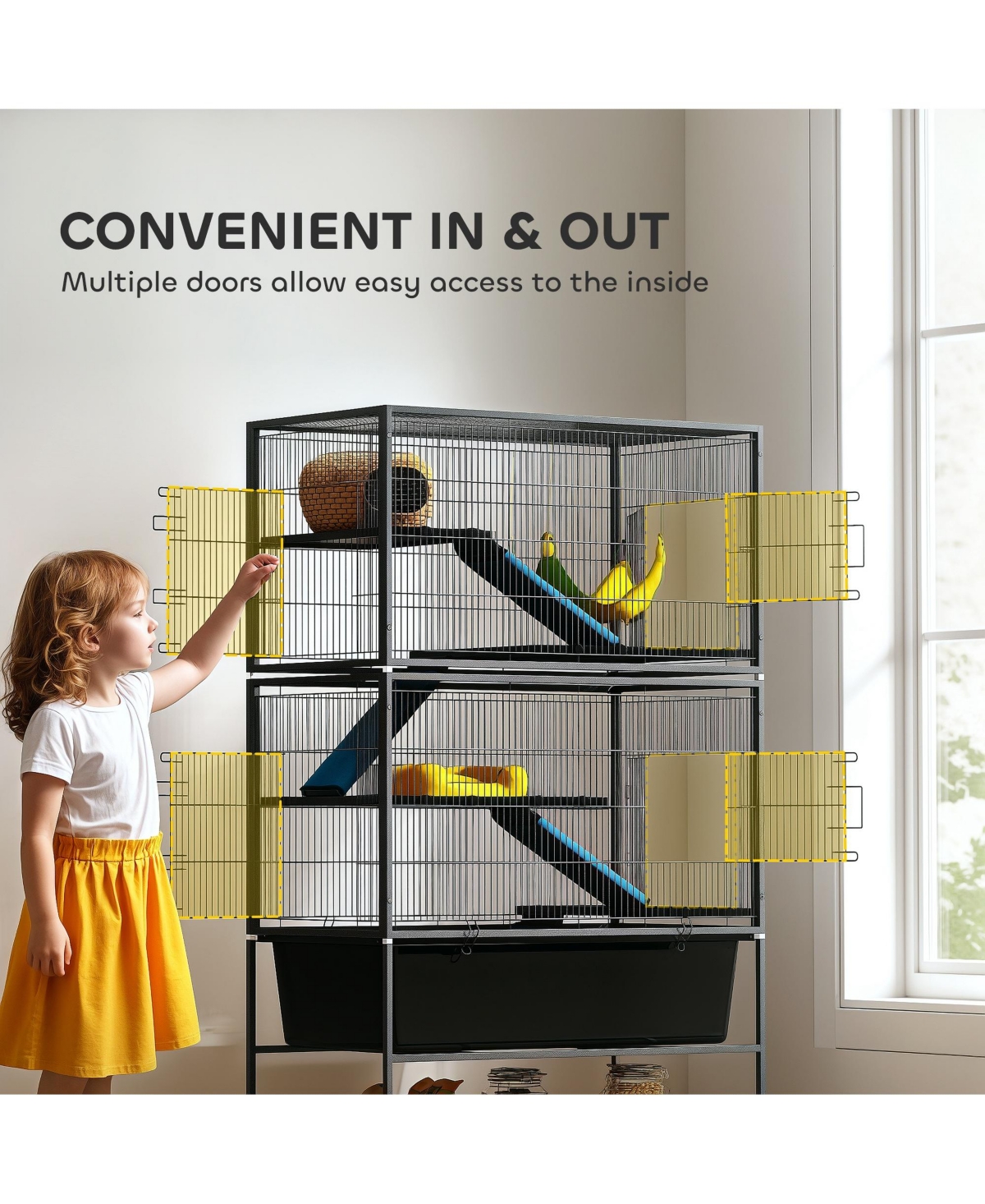 PawHut 59" 5-Level Rolling Small Animal Cage w/ Deep Tray, Non-Slip Ramps