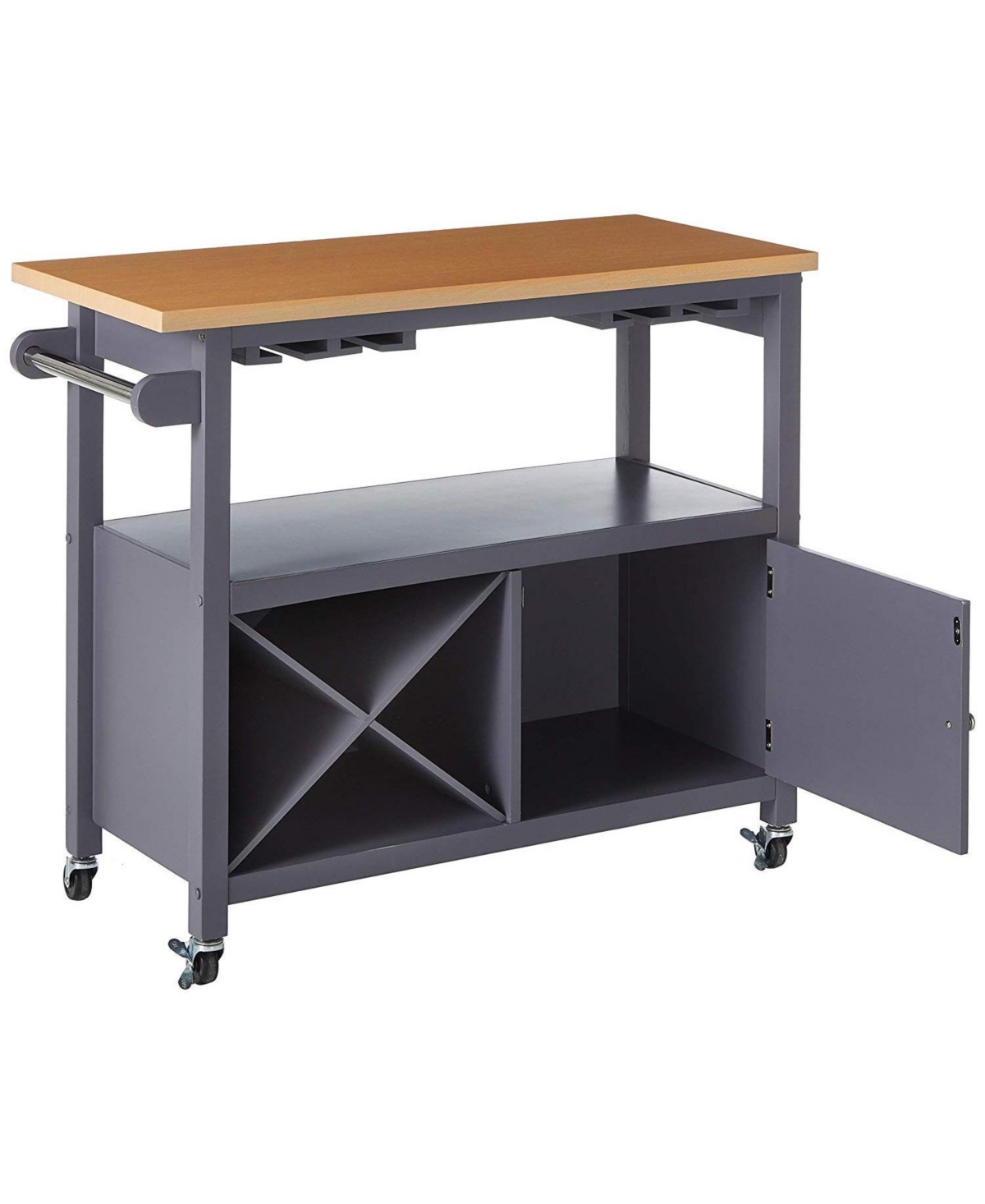 Kings Brand Furniture Wood Kitchen Storage Serving Cart with Wine Rack (Grey/Natural)