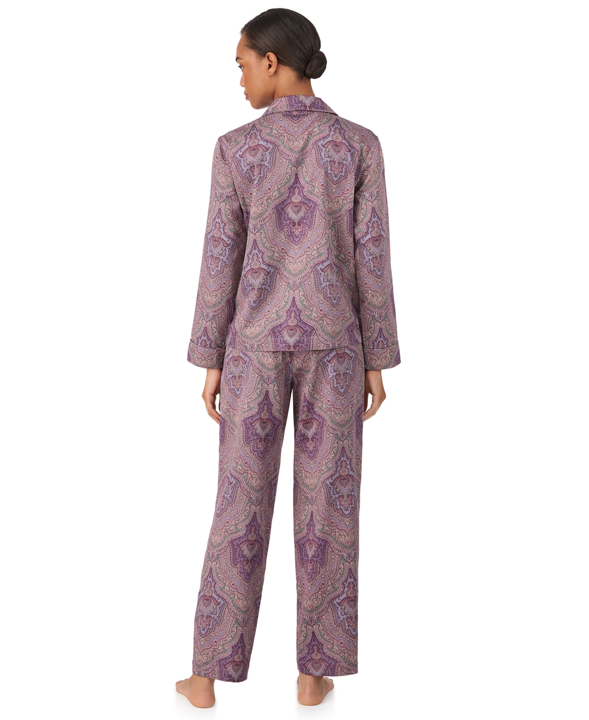 Ralph Lauren Petite 2 Piece Long Sleeve Top And Pants Pajama Set In Purple
