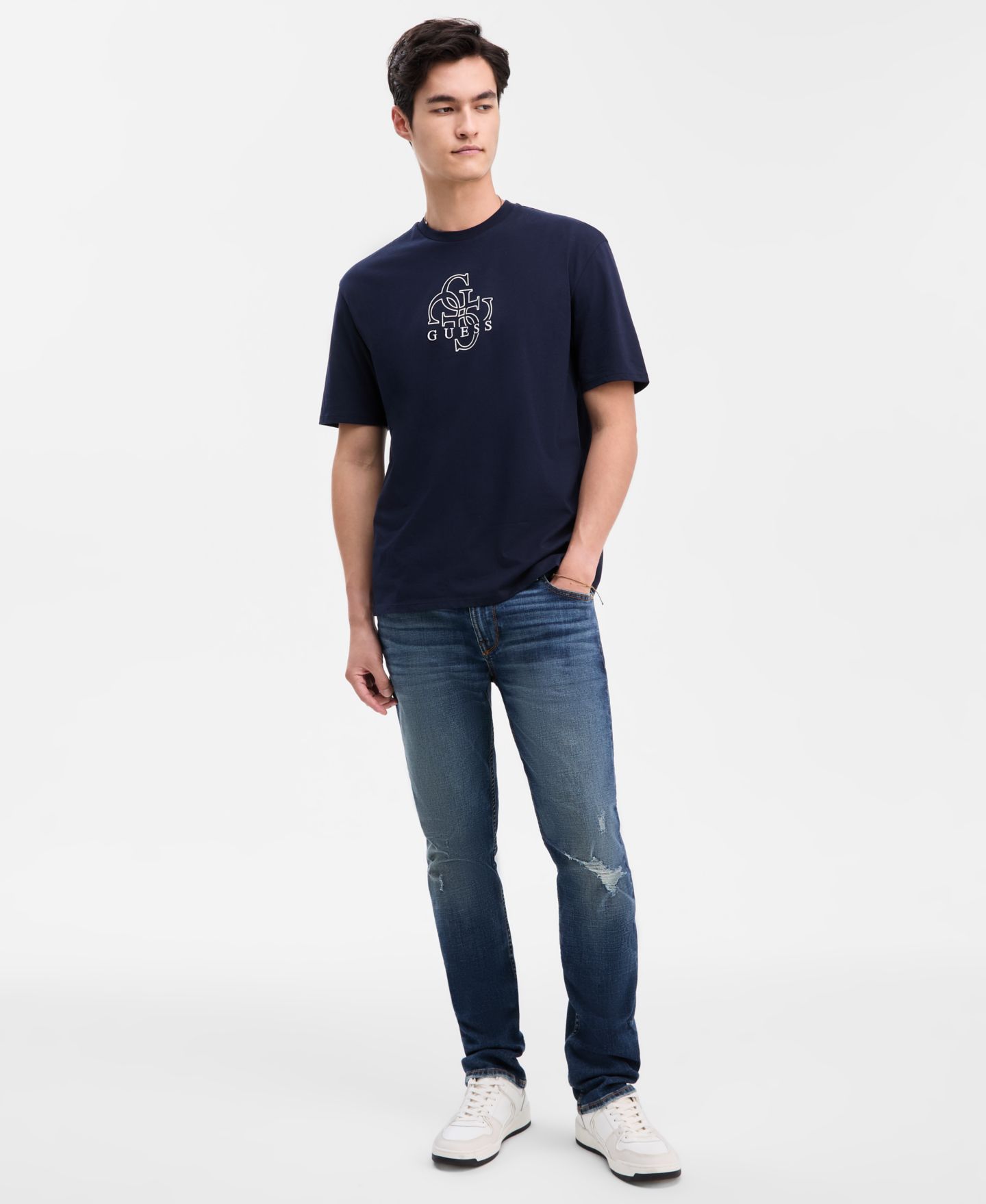 Мужские джинсы GUESS Destroyed Slim Tapered Fit, цвет: Варёный — фото 4