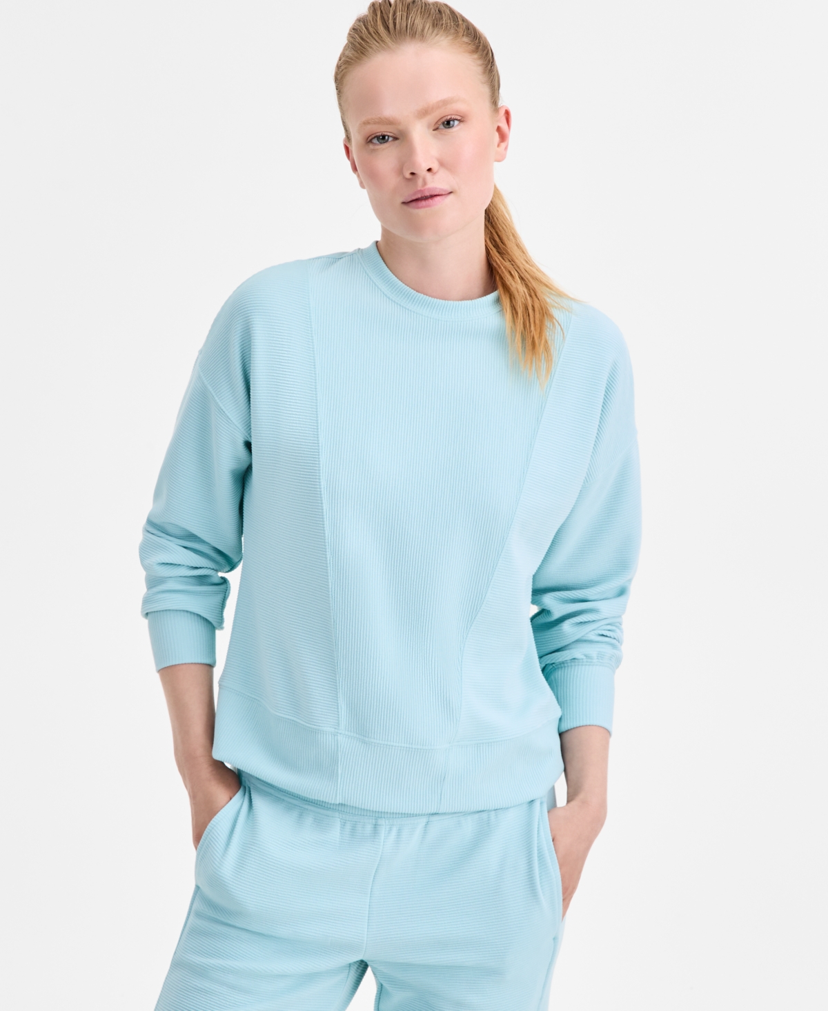 Id Ideology Women's Ribbed Knit Crewneck Sweatshirt, Macy's Exclusive In Blue