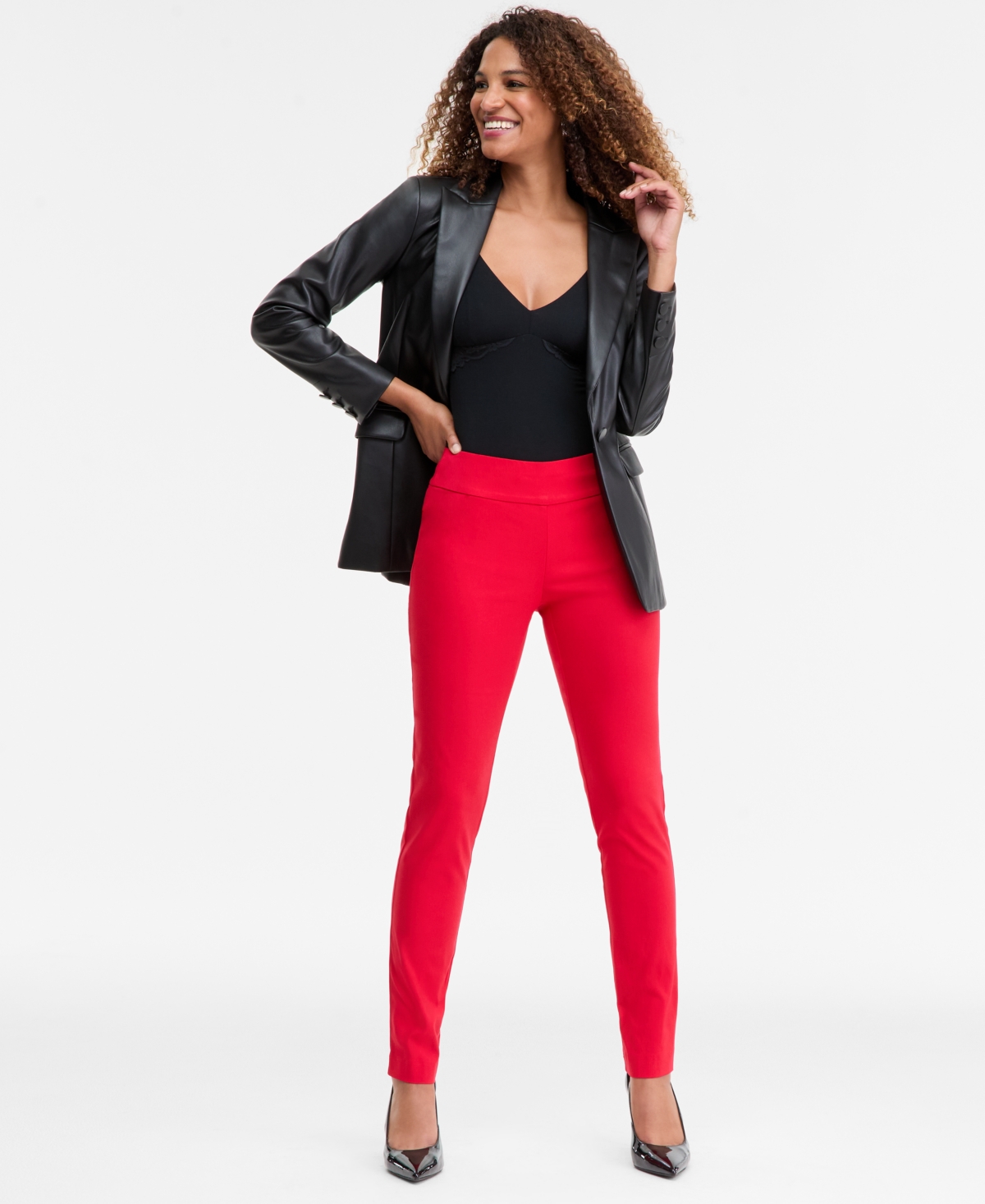 Inc International Concepts Women's Mid-rise Skinny Pants, Regular & Short Lengths, Created For Macy's In Red