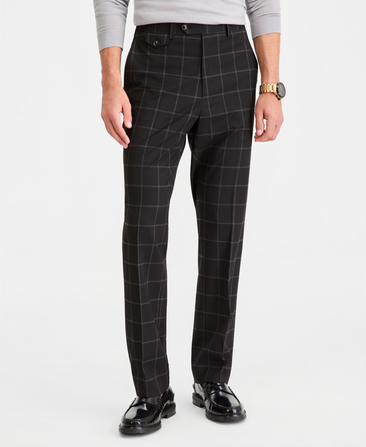 Мужские брюки Tayion Collection Classic-Fit Windowpane Suit Separates, цвет: Чёрный — фото 2