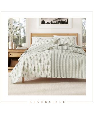 Rustic Lodge Trees Microfiber Quilt Set With Shams