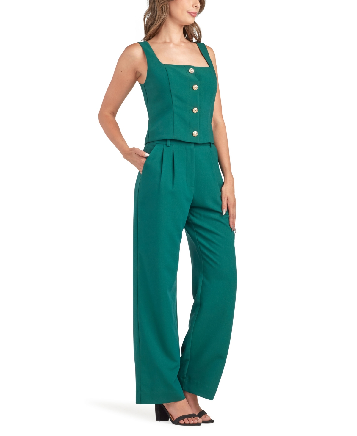 Bcx Women's Twill Pleated Wide Leg Pants In Green