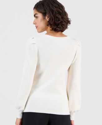 Women's High-Crewneck Long-Puff-Sleeve Sweater 