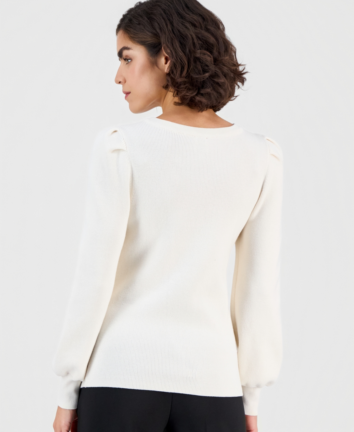 Ak Anne Klein Petite Puff-Sleeve Crewneck Sweater
