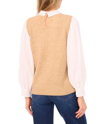 Women's Scallop Edge Twofer Long Sleeves Sweater