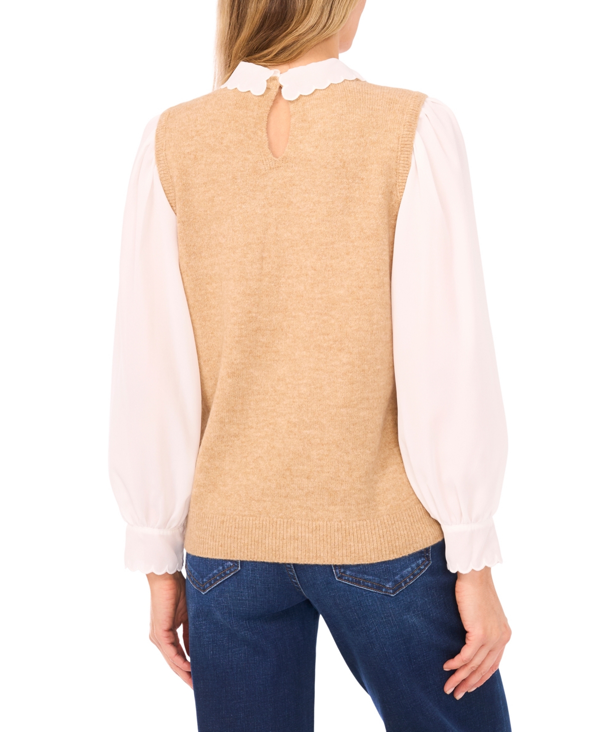 Cece Women's Scallop Edge Twofer Long Sleeves Sweater In Gold