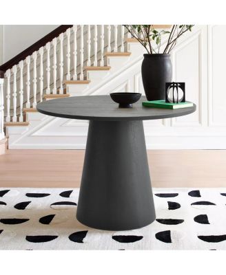 5 Piece Round Dining Set 35 Inch Pedestal Table Faux Rattan Upholstered Chairs