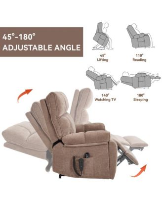 Oversized Chenille Lift Recliner with Heat & Massage, Cup Holders, Dual Motor Electric Chair for Seniors-Maison Boucle