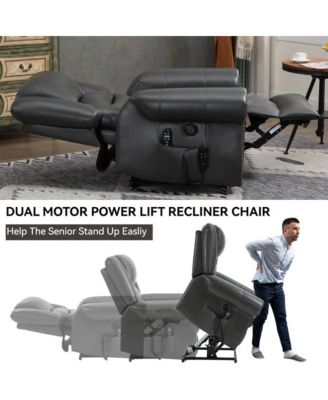  1 Pc  Faux Leather   Power Lift, Dual Motor, Massage , Lumbar Heat, USB-A & USB-C Ports, Infinite Position  Electric Recliner Chair