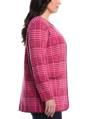 Plus Size Crosshatch Patch Pocket Open Long Sleeve Cardigan Sweater