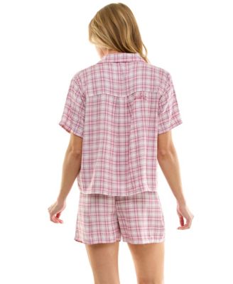 Women's 2-Piece Boxy Notch Collar Top with Boxer Shorts Set