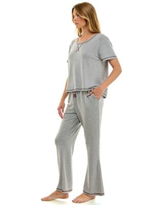 Women's 2-Piece Short Sleeve Top and Flare Pants Set