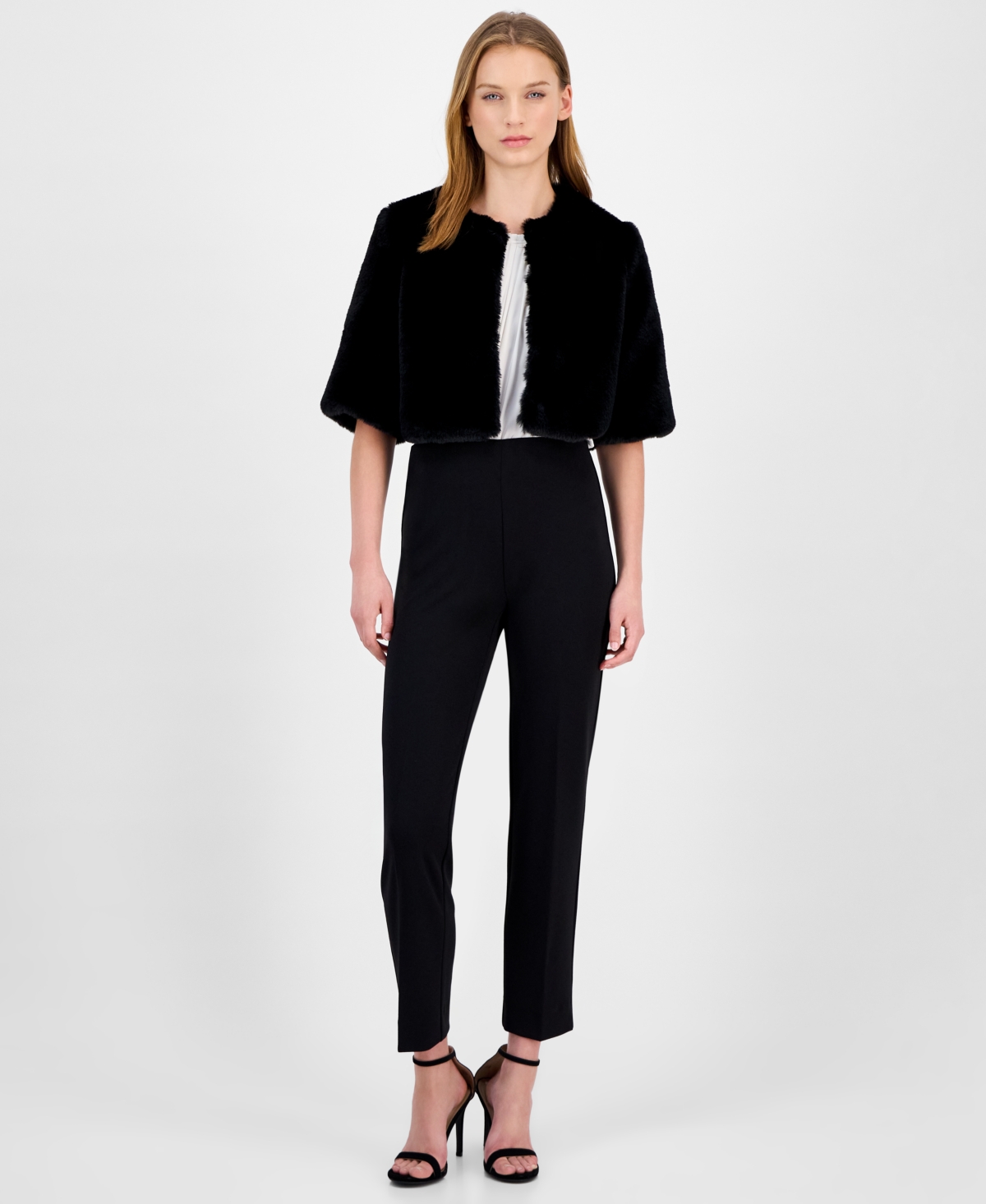 Anne Klein Women's Faux Fur Open Front Shrug