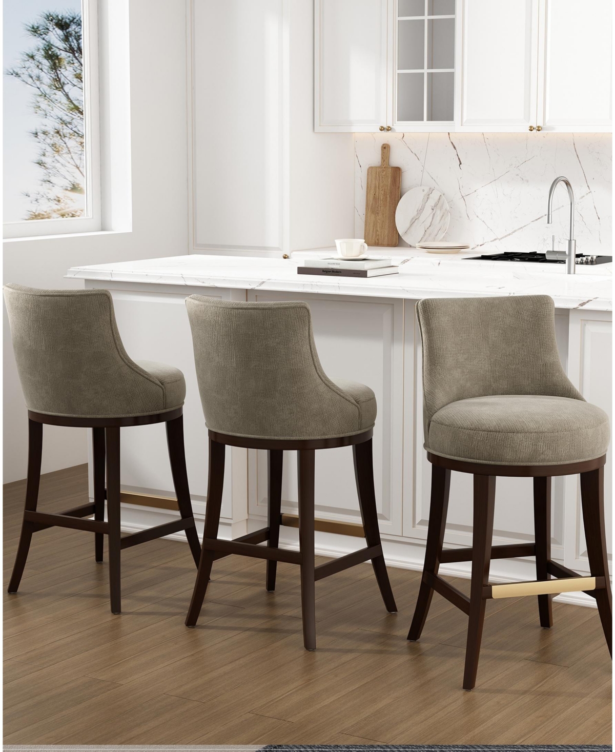Manhattan Comfort Lucia 40.2" Chenille Upholstered Barstool In Gray