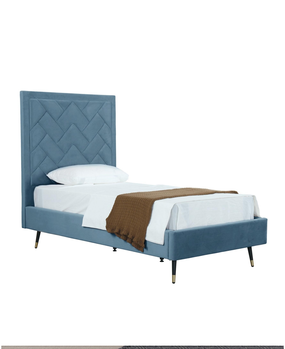 Manhattan Comfort Crosby Modern Twin-size Velvet Upholstered Bedframe And Headboard In Blue
