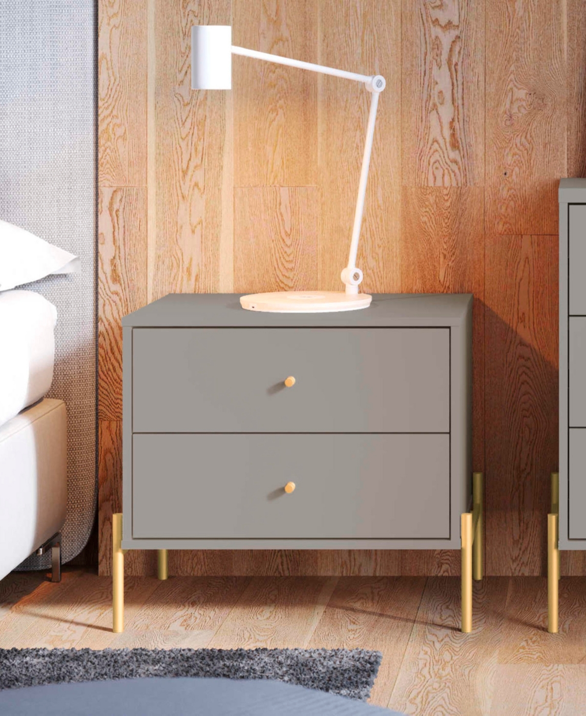 Manhattan Comfort Jasper 22.08" Wood 2-drawer Nightstand In Gray