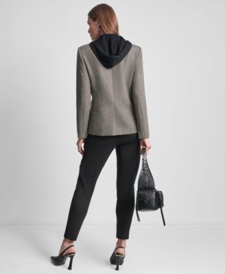 Petite Herringbone Pattern Fleece Hood Blazer