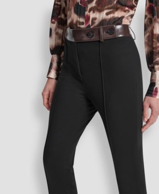 Petite Mid-Rise Pintuck Ponte Trouser