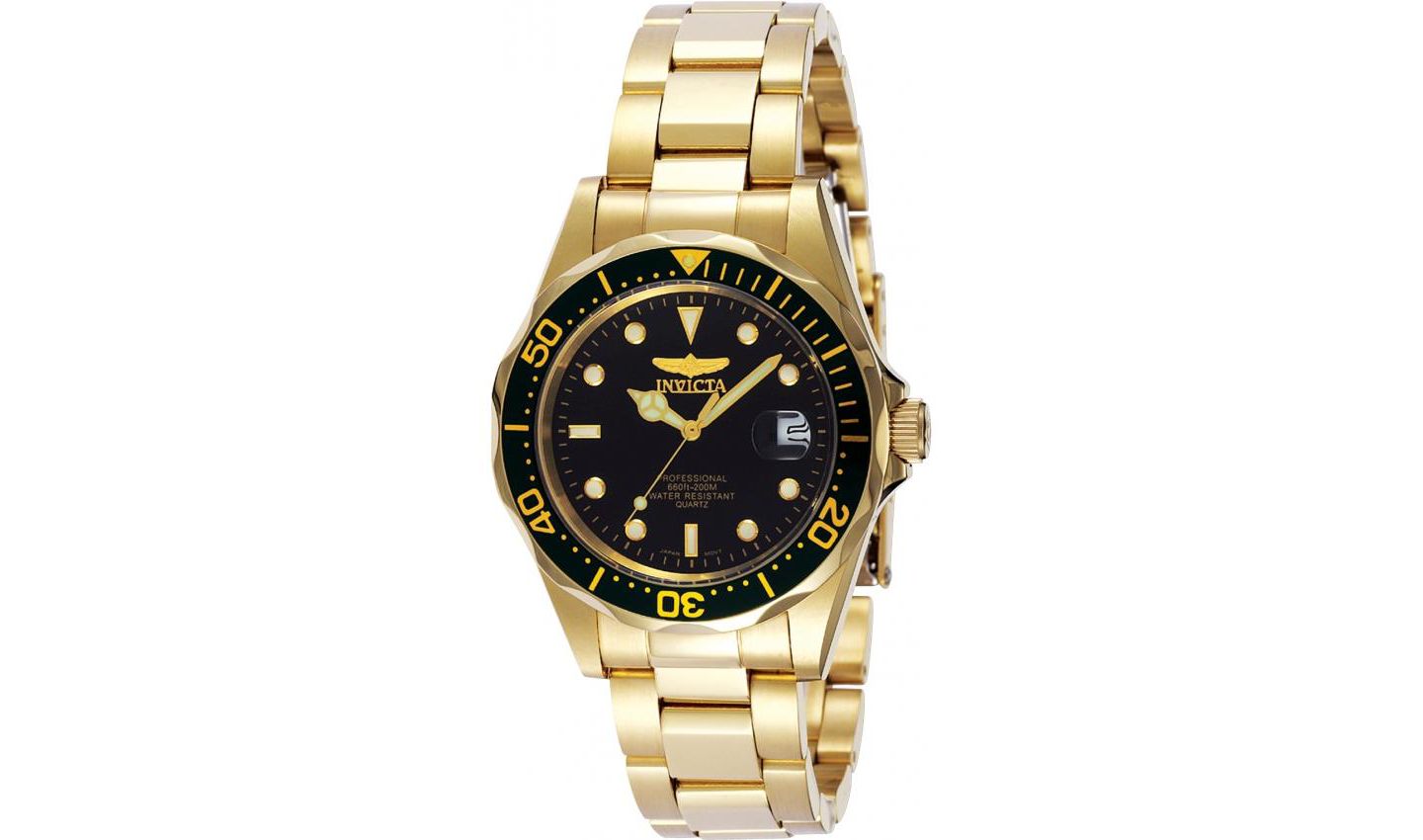Мужские часы Invicta 8936 Pro Diver Quartz 3 Hand Black Dial, цвет: Золотой — фото 3