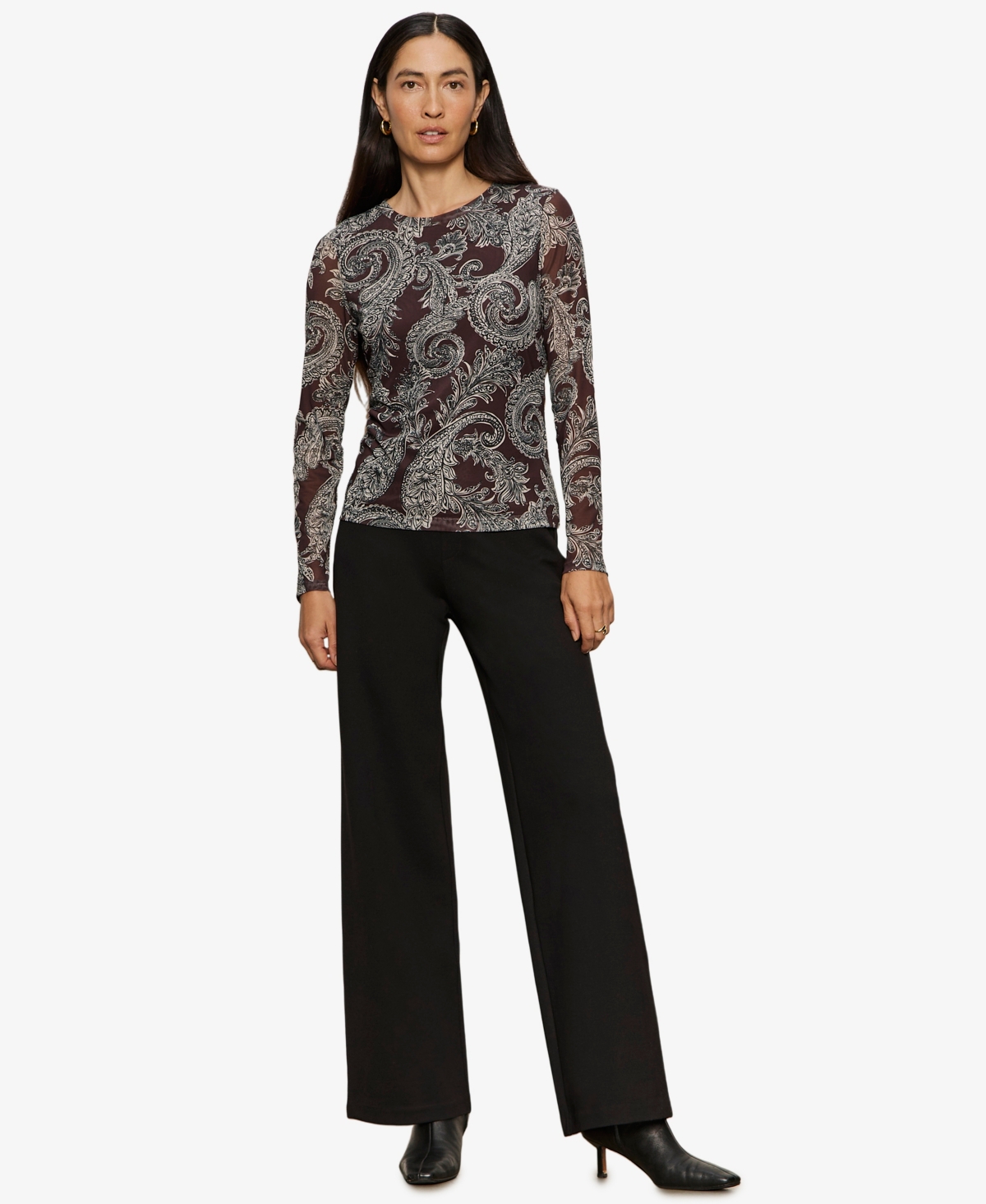 Sanctuary Floral Print Long Sleeve Mesh Top In Gray