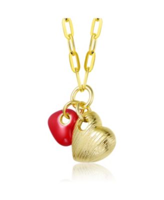 14K Gold Plated with Link Chain Hearts Necklace