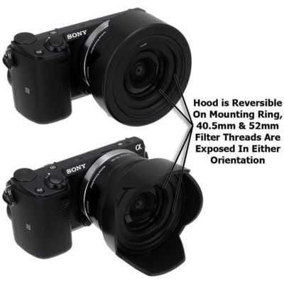 Reversible Flower Hood Kit for Sony E PZ 16-50mm F3.5-5.6 OSS E-Mount Power Zoom Lens, Includes 40.5/52mm Mounting Ring and 52mm Inner Pinch