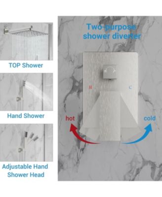 Bathroom Shower Faucet Set, 12 Inch Rainfall Shower Head With Handheld Combo, Wall Mounted Shower System Shower Fixtures With Pressure-Balanced Valve,Brushed Nickel