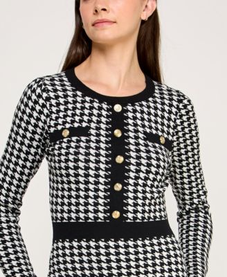 Juniors Houndstooth Fitted Sweater Dress