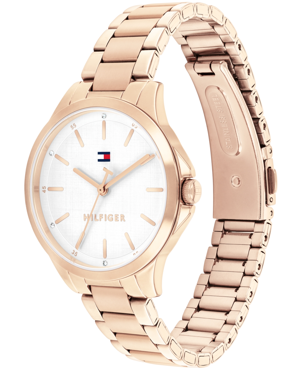 Tommy Hilfiger Women's Quartz Carnation Gold Tone Stainless Steel Bracelet Watch, 34mm In Gold