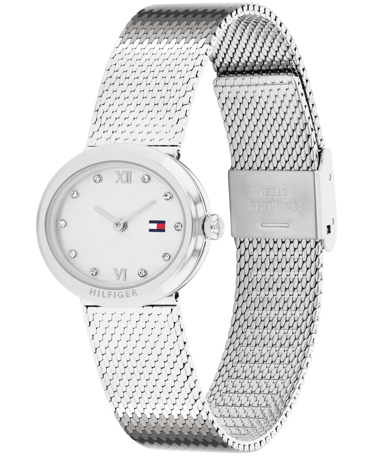Tommy Hilfiger Women's Quartz Silver Tone Stainless Steel Mesh Bracelet Watch, 25mm In Metallic