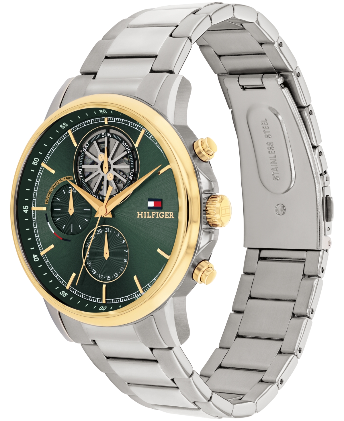 Tommy Hilfiger Men's Multifunction Silver Tone Stainless Steel Bracelet Watch, 44mm In Metallic