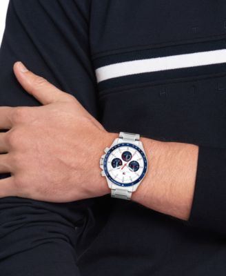 Men's Multifunction Silver Tone Stainless Steel Bracelet Watch, 44mm