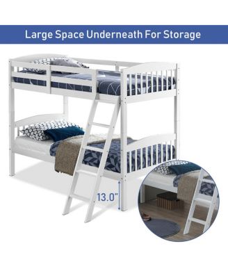 Wood Hardwood Twin Bunk Beds Convertible into 2 Individual Kid Bed Ladder