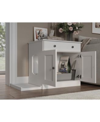 100% Solid Wood Ziva 2-Door Cat Litter Box Enclosure with Litter Catch