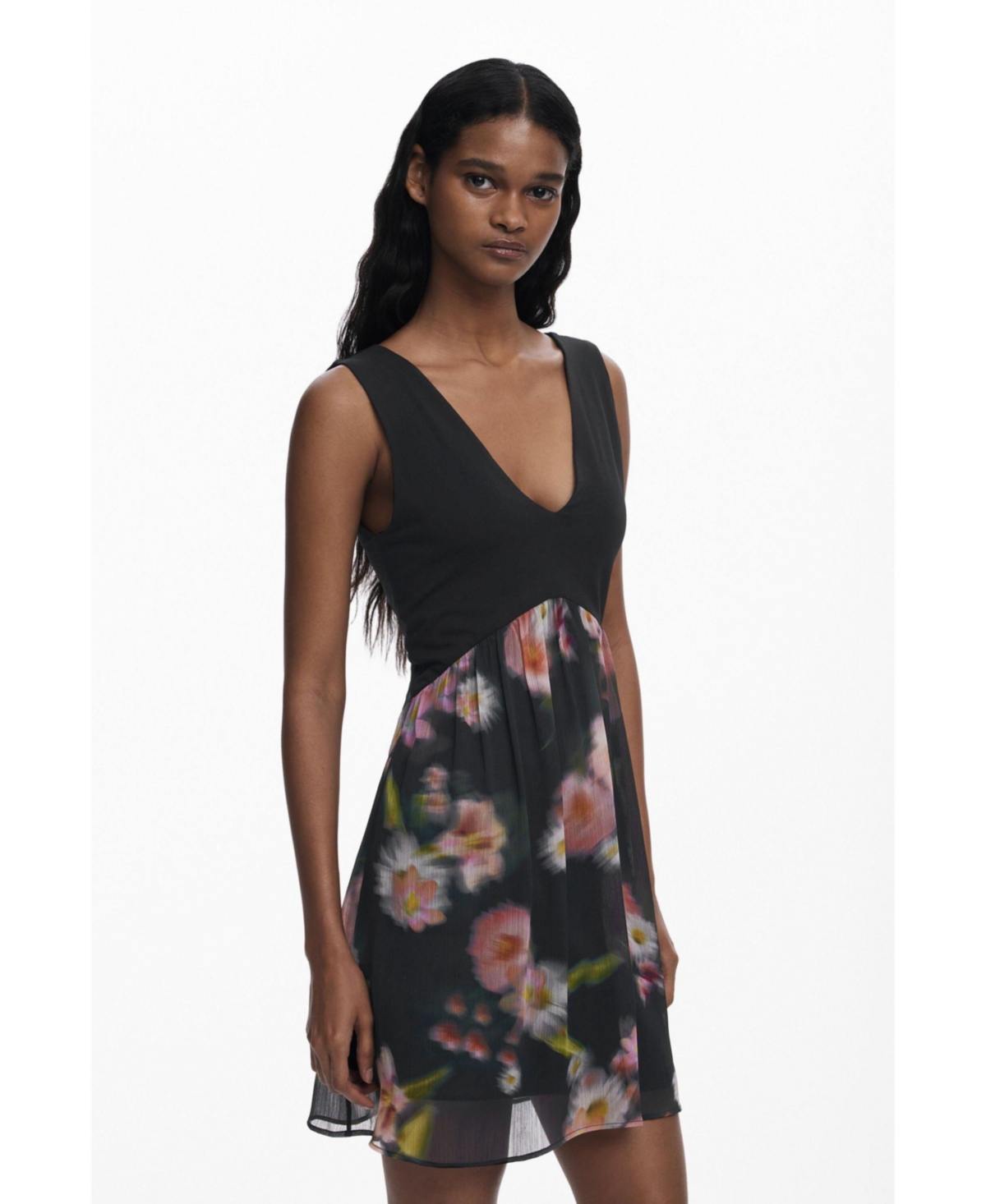 Desigual Women's Short dress with floral bimaterial