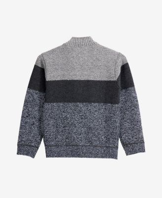 Boys Full Zip Mock Neck Sweater With Fleece Lining